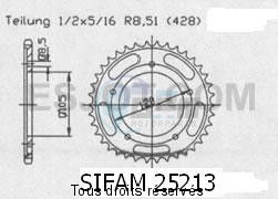 Product image: Sifam - 25213CZ62 - Chain wheel rear Sachs 125 Zx 99-00   Type 428/Z62  0