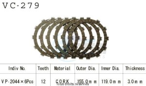 Product image: Kyoto - VC279 - Clutch Plate kit complete Xv 535 Virago 88-02   