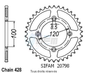 Product image: Sifam - 20798CZ52 - Chain wheel rear Suzuki Yamaha 80/85 Yz/Rm 1993-2008 Type 428/Z52 
