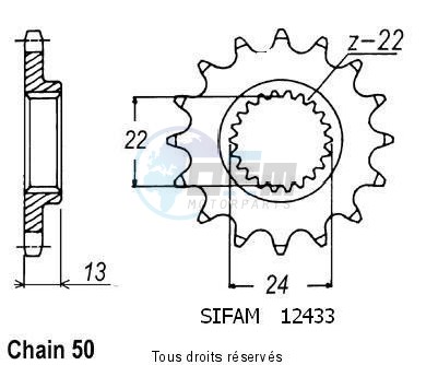 Product image: Sifam - 12433CZ16 - Sprocket Bombardier 650 Ds 00-04   12433cz   16 teeth   TYPE : 530  0
