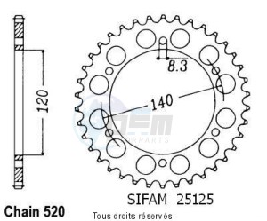 Product image: Sifam - 25125CZ44 - Chain wheel rear Klr 250 85-93   Esjot Uniquement 