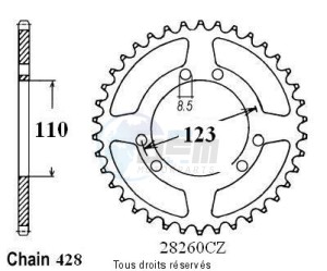 Product image: Sifam - 28260CZ56 - Chain wheel rear Hrd 50 Type 428   Type 428/Z56 