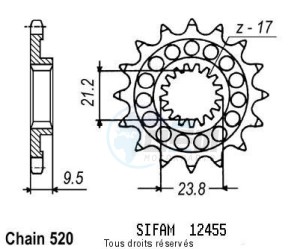 Product image: Sifam - 12455CZ13 - Sprocket Suzuki Rm-z 450 05-   12455cz   13 teeth   TYPE : 520 