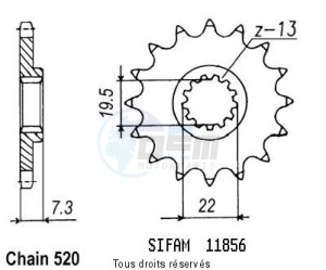 Product image: Sifam - 11856CZ14 - Sprocket Dr 250 S 82-88   11856cz   14 teeth   TYPE : 520 