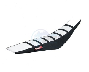 Product image: Crossx - M712-3WBB - Saddle Cover HUSABERG TE 125 250 300 -12 2 STROKE TOP WHITE- SIDE BLACK-STRIPES BLACK (M712-3WBB) 