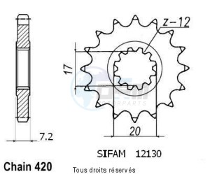 Product image: Sifam - 12130CZ12 - Sprocket Minarelli 50 99-07 415   12130cz   12 teeth   TYPE : 415 