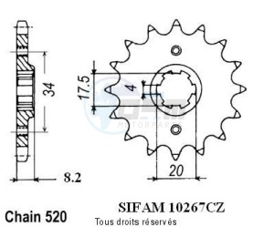 Product image: Sifam - 10267CZ13 - Sprocket 250 Xlr Md11      13 teeth   TYPE : 520 