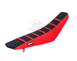 Product image: Crossx - M117-3BRR - Saddle Cover HONDA CRF 450 17-20 CRF 250 18-20 CRF 450 RX 17-20  CRF 250 RX 18-20 TOP BLACK- SIDE RED-STRIPES RED (M117-3BRR) 