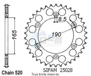 Product image: Sifam - 25028AZ52 - Chain wheel rear KTM 125/250/500 1985-1989 Type 520/Z52 
