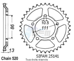 Product image: Sifam - 25141CZ43 - Chain wheel rear 600 Nord-west 91-94   Type 520/Z43 