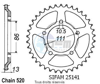 Product image: Sifam - 25141CZ43 - Chain wheel rear 600 Nord-west 91-94   Type 520/Z43  0