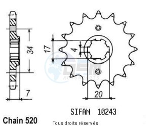 Product image: Sifam - 10243CZ14 - Sprocket Honda Cr 79-85 125 Cr 1979-1985 10243cz   14 teeth   TYPE : 520 
