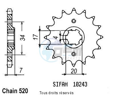 Product image: Sifam - 10243CZ14 - Sprocket Honda Cr 79-85 125 Cr 1979-1985 10243cz   14 teeth   TYPE : 520  0