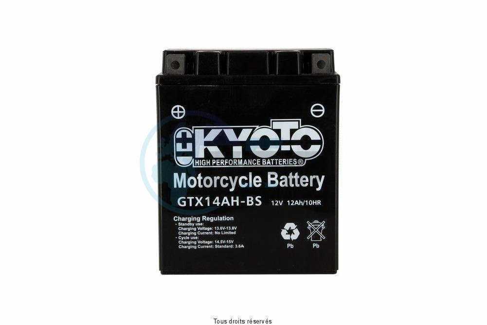 Product image: Kyoto - 712151 - Battery Ytx14ah-bs - Ss Entr.Acid L 134mm  W 89mm  H 166mm 12v 12ah Acid 0,72l  1