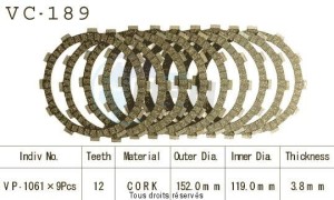 Product image: Kyoto - VC189 - Clutch Plate kit complete Vt1100 C Shadow 95-01   