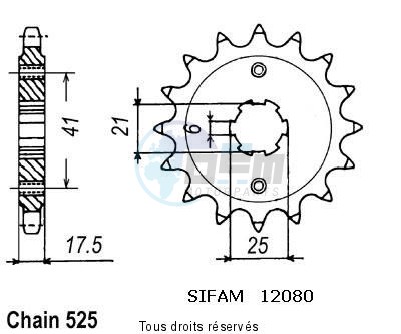 Product image: Sifam - 12080CZ15 - Sprocket Gb500TT Club Man 78-80   12080cz   15 teeth   TYPE : 525  0
