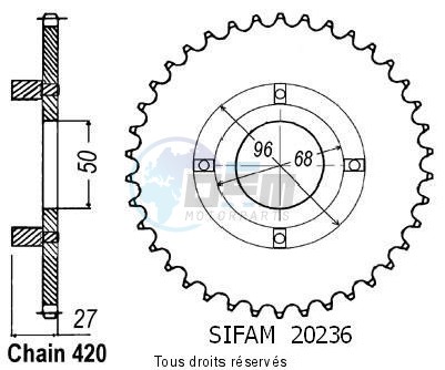 Product image: Sifam - 20236CZ42 - Chain wheel rear St 70 Dax Am/Nm Cy 80 Type 420/Z42  0