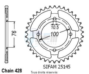 Product image: Sifam - 25145CZ47 - Chain wheel rear Rg 125 Wolff/Fun 92-9   Type 428/Z47 