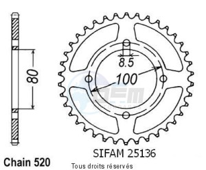Product image: Sifam - 25136CZ39 - Chain wheel rear Rg 250 Gamma 85-88   Type 520/Z39 