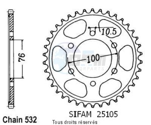 Product image: Sifam - 25105CZ43 - Chain wheel rear Rf 900 R 94-98   Type 532/Z43 