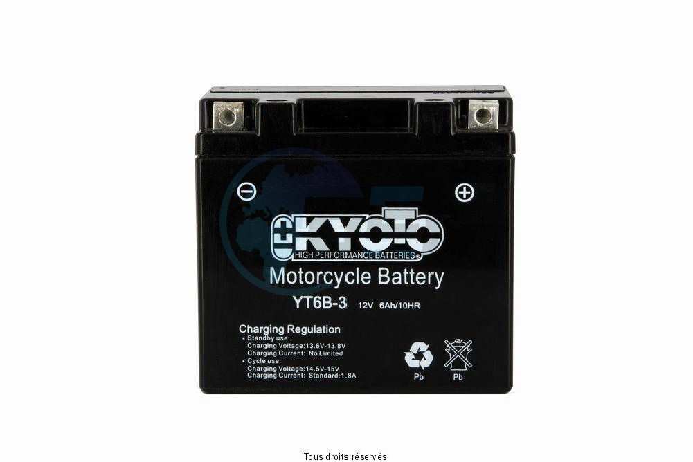 Product image: Kyoto - 712060 - Battery Yt6b-3 - Ss Entr. GEL L 114mm  W 70mm  H 105mm 12v 6ah  Pré Remplie  1