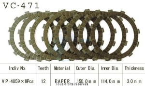 Product image: Kyoto - VC471 - Clutch Plate kit complete Kx250 H1/H2 90-91   