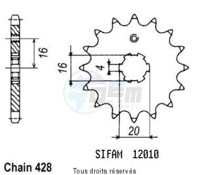 Product image: Sifam - 12010CZ12 - Sprocket Dt 80 Lc 83-84   12010cz   12 teeth   TYPE : 428 