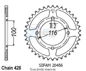 Product image: Sifam - 20456AZ49 - Chain wheel rear Kawasaki 80/85 Kx 1983-2004 Type 428/Z49 