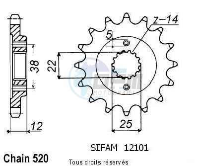 Product image: Sifam - 12101CZ15 - Sprocket Ducati 750 Type o 86-90   12101cz   15 teeth   TYPE : 520  0