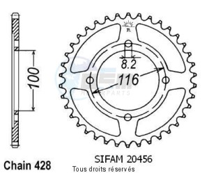 Product image: Sifam - 20456AZ51 - Chain wheel rear Kawasaki 80/85 Kx 1983-2004 Type 428/Z51 