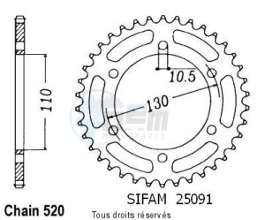 Product image: Sifam - 25091CZ44 - Chain wheel rear El 250 Eliminator 91-   Type 520/Z44 