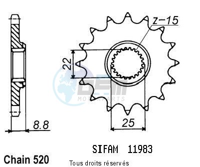 Product image: Sifam - 11983CZ12 - Sprocket KTM Tous Modeles 2t 1984-2004 11983cz   12 teeth   TYPE : 520  0