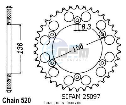 Product image: Sifam - 25097AZ52 - Chain wheel rear Husqvarna - Gas Gas 125/250/510/610 1990-2004 Type 520/Z52  0