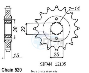 Product image: Sifam - 12135CZ15 - Sprocket Ducati 907 Type o I.E 92   12135cz   15 teeth   TYPE : 520 