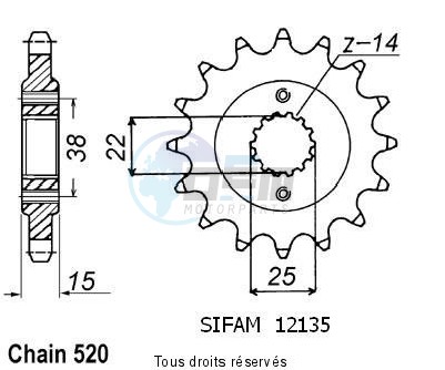 Product image: Sifam - 12135CZ15 - Sprocket Ducati 907 Type o I.E 92   12135cz   15 teeth   TYPE : 520  0