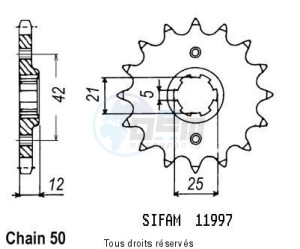 Product image: Sifam - 11997CZ15 - Sprocket Yamaha 400 Xj 82   11997cz   15 teeth   TYPE : 530 
