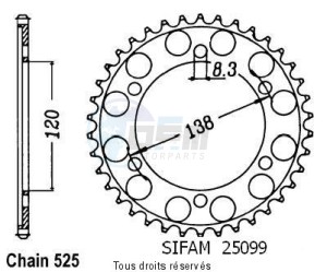 Product image: Sifam - 25099CZ40 - Chain wheel rear Rc45 Rvf 750 R 94-98 Rc30 Vfr 750 R 88-92 Type 525/Z40 