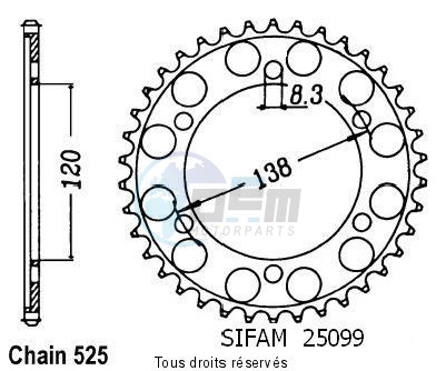 Product image: Sifam - 25099CZ40 - Chain wheel rear Rc45 Rvf 750 R 94-98 Rc30 Vfr 750 R 88-92 Type 525/Z40  0