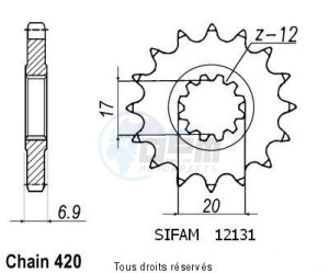 Product image: Sifam - 12131CZ13 - Sprocket Minarelli 50 99-07 420 Engine Minarelli 12131cz   13 teeth   TYPE : 420 