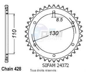 Product image: Sifam - 24372CZ46 - Chain wheel rear Tzr 125 R 94-96   Type 428/Z46 