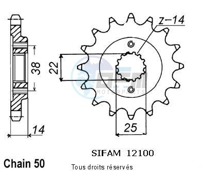 Product image: Sifam - 12100CZ14 - Sprocket 900 Elefant Expl.90-91   12100cz   14 teeth   TYPE : 530  0