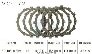 Product image: Kyoto - VC172 - Clutch Plate kit complete Vt1100 Shadow 85-97   