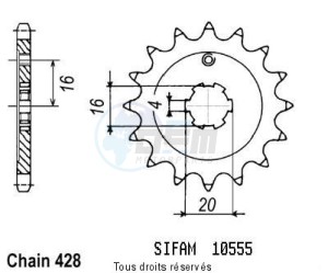 Product image: Sifam - 10555CZ14 - Sprocket Kawasaki 80 Kx 1991-2001 10555cz   14 teeth   TYPE : 428 