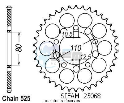 Product image: Sifam - 25068CZ36 - Chain wheel rear Cb 450 S/Dx 86-89 Gb 500 Club Man 91-93 Type 525/Z36  0