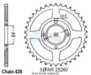 Product image: Sifam - 25260CZ45 - Chain wheel rear Cg 125 E 04-   Type 428/Z45 