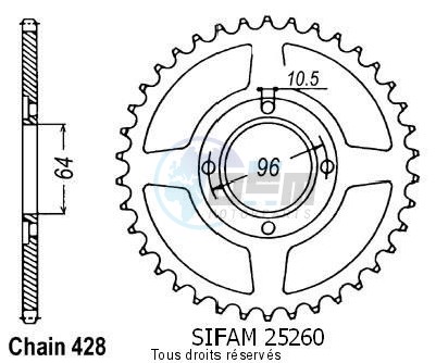 Product image: Sifam - 25260CZ45 - Chain wheel rear Cg 125 E 04-   Type 428/Z45  0