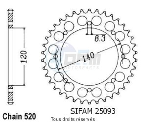 Product image: Sifam - 25093CZ38 - Chain wheel rear Bj 250 Estrella 95-97   Type 520/Z38 