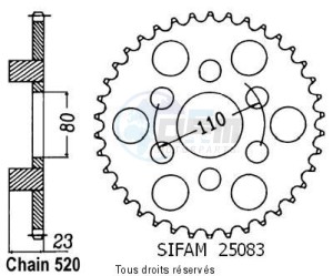 Product image: Sifam - 25083CZ36 - Chain wheel rear 125 Af1 87-89   Type 520/Z36 
