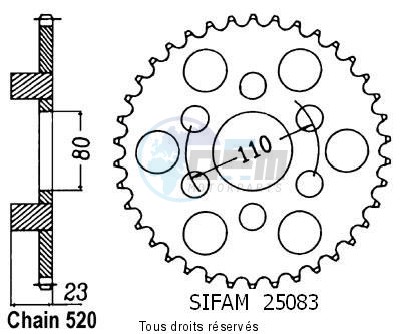 Product image: Sifam - 25083CZ36 - Chain wheel rear 125 Af1 87-89   Type 520/Z36  0