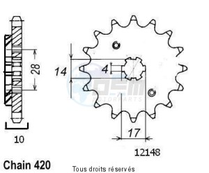 Product image: Sifam - 12148CZ14 - Sprocket Derbi 50 96-99   12148cz   14 teeth   TYPE : 420 